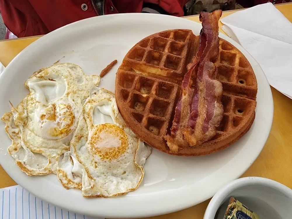 Eggs Belgium Waffle Bacon
